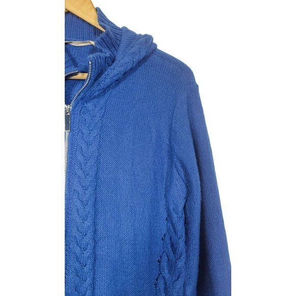 Soft Surroundings Royal Blue Full Zip Chunky Knit Hooded Long Line Sweater Sz S - Picture 3 of 14